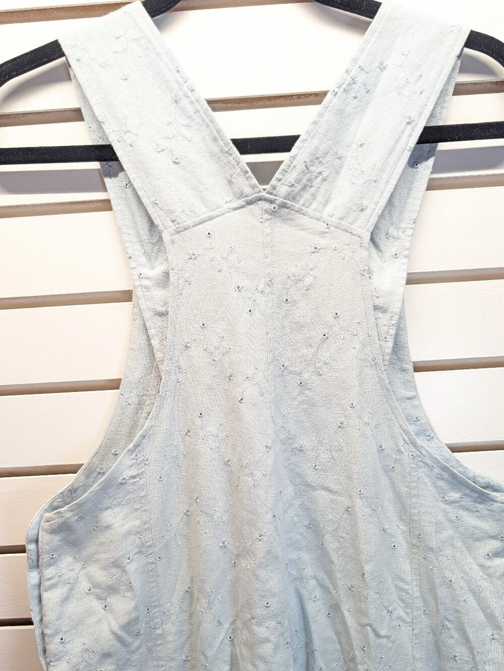 April Cornell Vintage Linen Blend Eyelet Cottagecore Slate Blue Overalls XS EUC